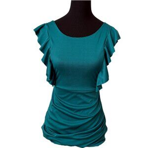 Teal Green Ruffle Sleeve Tie-Back dress